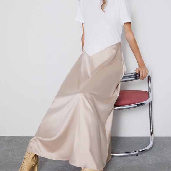 ZARA TWO TONE SATIN CONTRASTING MIDI MAXI DRESS - Picture 8 of 10
